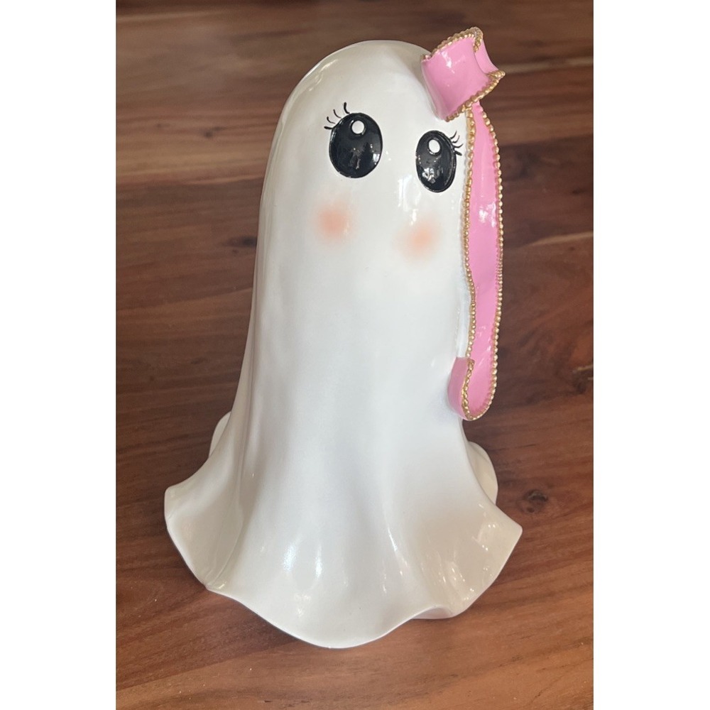 Coquette Cute Ghost Girl Figurine with Pink Bow Halloween 2025‎ NEW 👻🎀